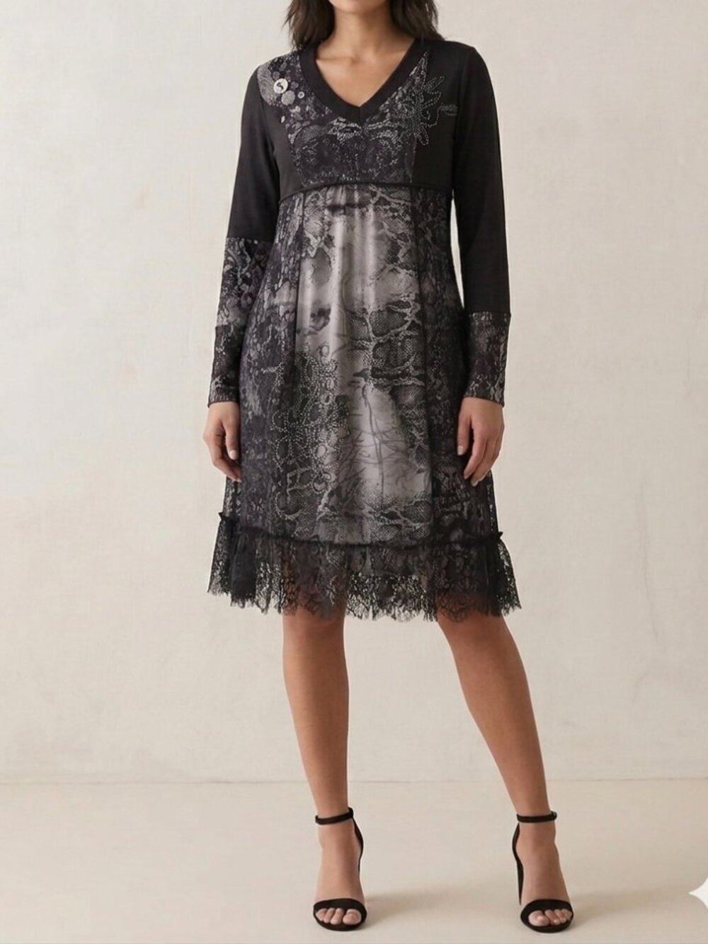 NWT Young Threads Lace Mixed Media Black Reptile Dress Large Whimsigoth Witchy